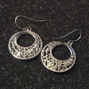 Sterling Silver Filigree Circle Earrings – French Hook – Lightweight & Elegant